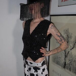 Versatile Black Sequin Button-up Vest— Super Fun for Costume and Festive Wear